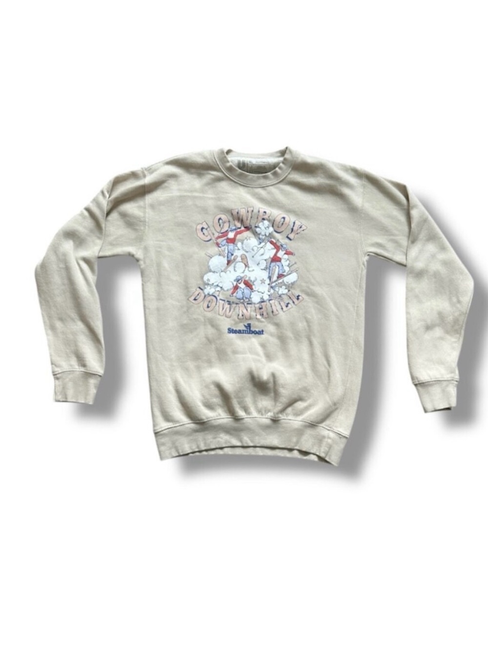 Steamboat Cowboy Downhill Tan Crewneck Sweatshirt Unisex Size Small Cowgirl EUC